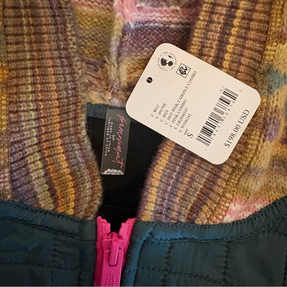 Free People To The Peak Quarter Zip in Fairisle / Hot Pink Combo - Picture 8 of 11